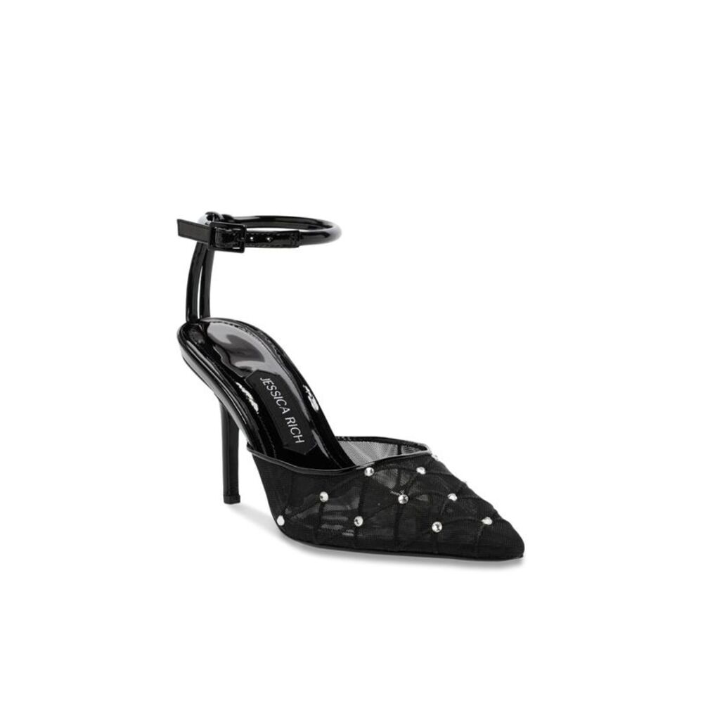 JESSICA RICH Womens Black Mixed Media Amora Pointed Toe Stiletto Slingback 39